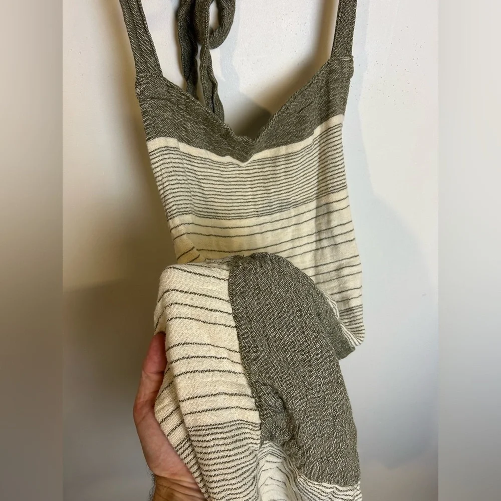 Striped‎ Halter Apron Pocket 100% Cotton Linen Blend Minimalist Backyard grill